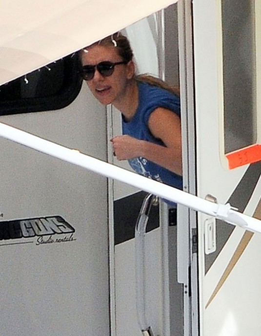 SCARLETT JOHANSSON on the Set of Captain America: The Winter Soldier in Los Angeles