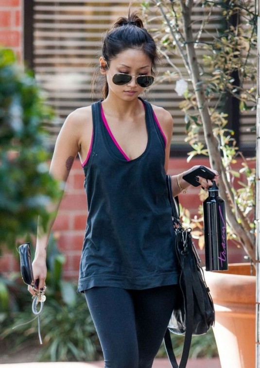 BRENDA SONG in Tights Leaves a Gym in Studio City