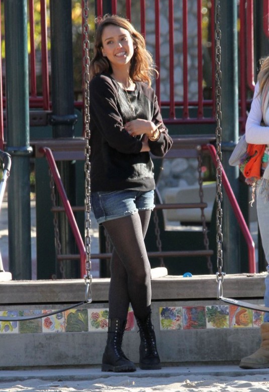JESSICA ALBA in Shorts at Coldwater Canyon Park in Beverly Hills