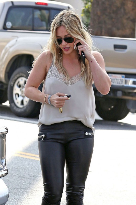 HILARY DUFF in Leather Out in West Hollywood