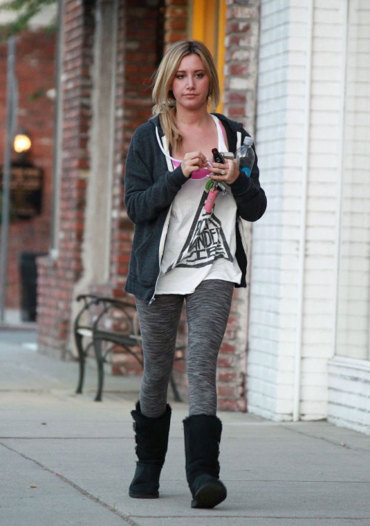 ASHLEY TISDALE Heading to a Gym in Studio City, California
