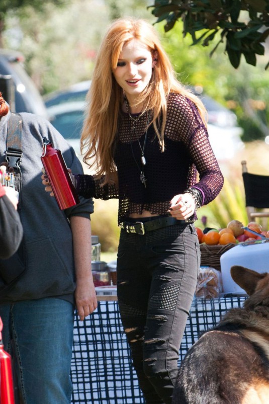 BELLA THORNE on Set to Film "Amityville" in LA